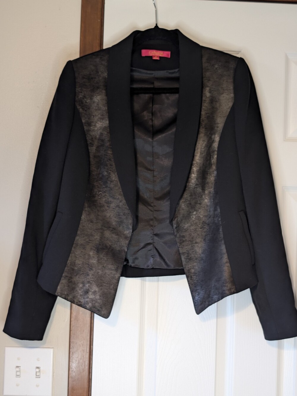 Catherines Black Blazer with Metallic-Effect Front Panels Size 10